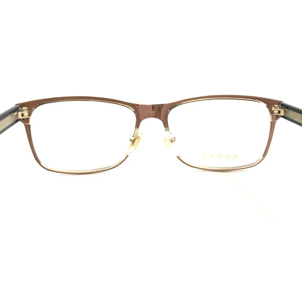 Gucci Eyeglasses Frames GG0317OZ 001 Black Gold Rectangle Full Rim 56-17-145
